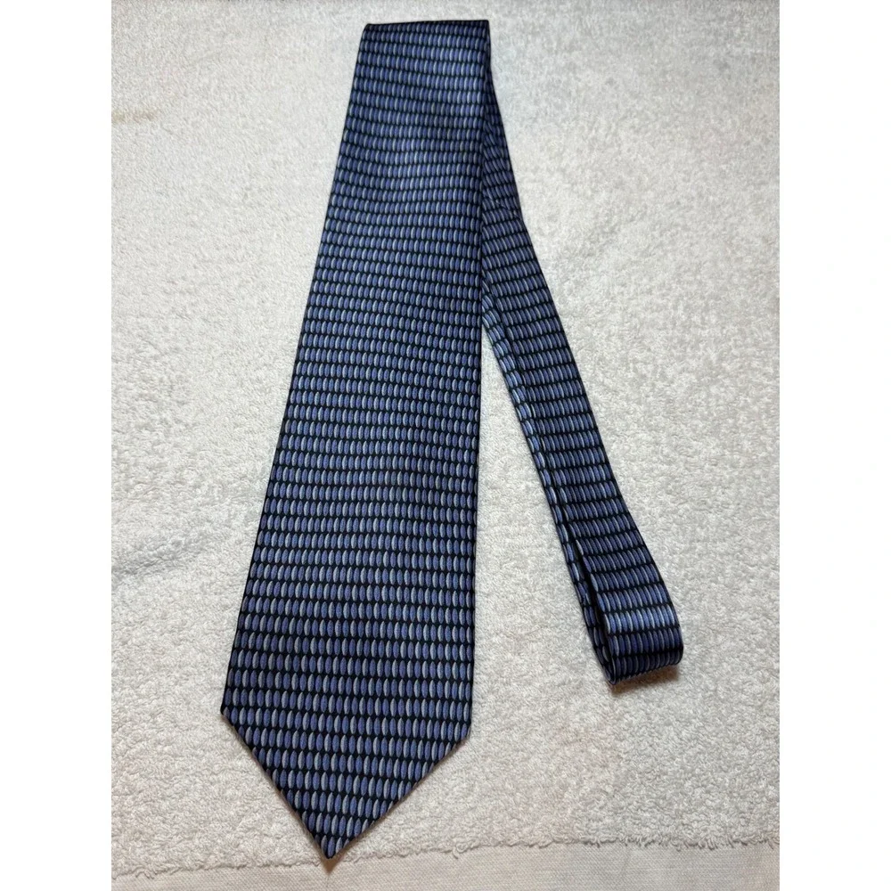 Cocktail Colors Mens Silk Necktie Blue Grey Geometric Oval Pattern Hand Made